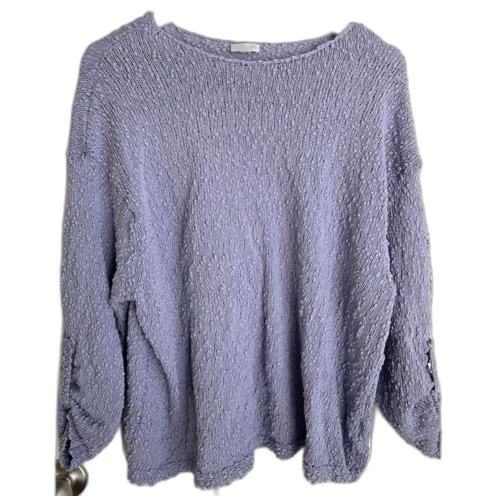 J. Jill L Purple Lavender Textured Cotton Sweater Tab Sleeves Coastal Fall